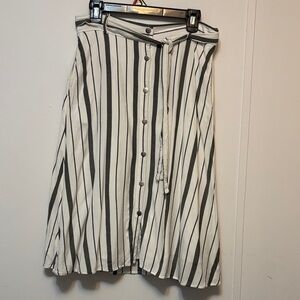 LOFT Vertical Stripe A-Line Midi Skirt in White and Black